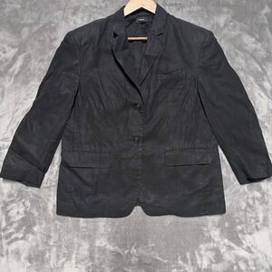 Theory Jacket Womens Small Black Boxy Galena 100% Linen Blazer Cupro Lined